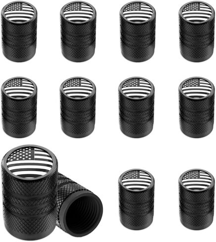 أغطية جذع في صمام الإطارات 12pcs ، غطاء قبعات الهواء ، مجموعة قبعة صمام الإطارات من الألومنيوم ، أغطية جذعية عالمية مع حلقة مطاطية وعلم أمريكي مقاوم للتسرب للسيارات والشاحنات والدراجات والدراجات النارية in Kuwait