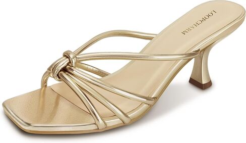 Women's Strappy Kitten Heel Knotted Square Open Toe Mule Sandals | Slip-On 2.75 Inch Dress Shoes for Wedding, Party, Vacation, Summer and Casual Wear in Saudi Arabia