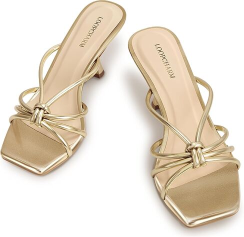 Women's Strappy Kitten Heel Knotted Square Open Toe Mule Sandals | Slip-On 2.75 Inch Dress Shoes for Wedding, Party, Vacation, Summer and Casual Wear in Saudi Arabia
