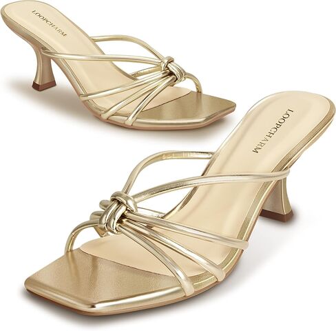 Women's Strappy Kitten Heel Knotted Square Open Toe Mule Sandals | Slip-On 2.75 Inch Dress Shoes for Wedding, Party, Vacation, Summer and Casual Wear in Saudi Arabia