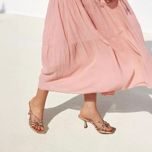 Women's Strappy Kitten Heel Knotted Square Open Toe Mule Sandals | Slip-On 2.75 Inch Dress Shoes for Wedding, Party, Vacation, Summer and Casual Wear in Saudi Arabia