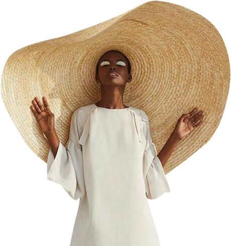 Meanit Womens Sun Straw Hat كبير الحجم كبير الحافة القبعة الصيفية قابلة للطي قبعة الشاطئ مرنة قبعات قابلة للتجميع للسفر (لون XXL 100 سم/90 سم) in Saudi Arabia