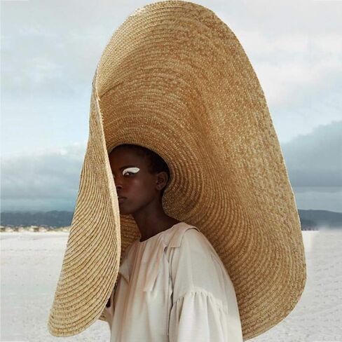 Meanit Womens Sun Straw Hat كبير الحجم كبير الحافة القبعة الصيفية قابلة للطي قبعة الشاطئ مرنة قبعات قابلة للتجميع للسفر (لون XXL 100 سم/90 سم) in Saudi Arabia