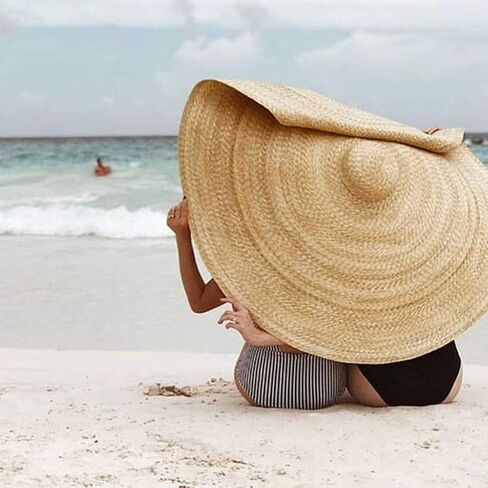 Meanit Womens Sun Straw Hat كبير الحجم كبير الحافة القبعة الصيفية قابلة للطي قبعة الشاطئ مرنة قبعات قابلة للتجميع للسفر (لون XXL 100 سم/90 سم) in Saudi Arabia