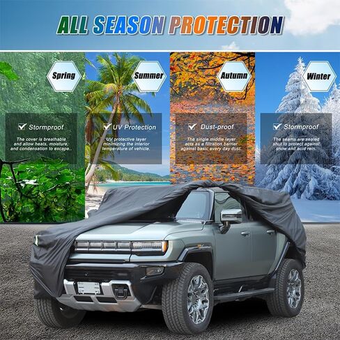 Heavy Duty Outdoor Car Cover Custom for Hummer EV Accessories Windproof All Weather Waterproof Sun Rain UV Dust Snow Protection Outdoor Car Covers Compatible with Hummer EV SUV 2024-2025 (Black) in Saudi Arabia
