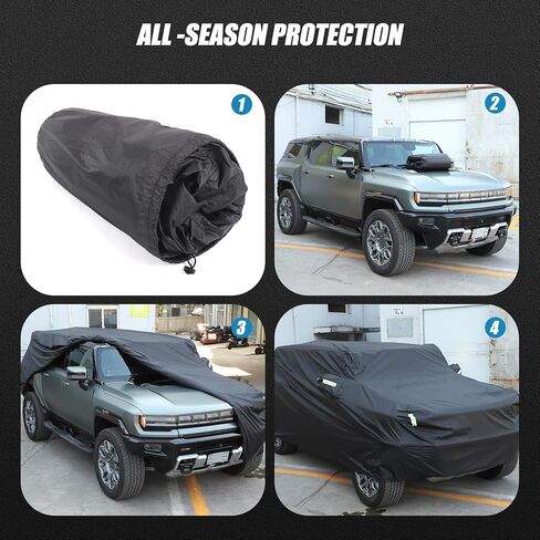 Heavy Duty Outdoor Car Cover Custom for Hummer EV Accessories Windproof All Weather Waterproof Sun Rain UV Dust Snow Protection Outdoor Car Covers Compatible with Hummer EV SUV 2024-2025 (Black) in Saudi Arabia