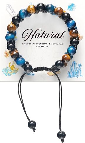 Triple Protection Energy Bracelet, Healing Crystals for Negative Energy Protection, Unisex Amulet with Obsidian, Tiger Eye, and Onyx Stones, Spiritual Jewelry for Men and Women, Healing, Manifestation, and Wellness in Kuwait