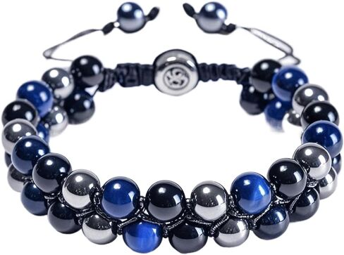 Triple Protection Energy Bracelet, Healing Crystals for Negative Energy Protection, Unisex Amulet with Obsidian, Tiger Eye, and Onyx Stones, Spiritual Jewelry for Men and Women, Healing, Manifestation, and Wellness in Kuwait