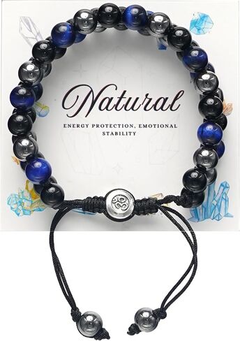 Triple Protection Energy Bracelet, Healing Crystals for Negative Energy Protection, Unisex Amulet with Obsidian, Tiger Eye, and Onyx Stones, Spiritual Jewelry for Men and Women, Healing, Manifestation, and Wellness in Kuwait