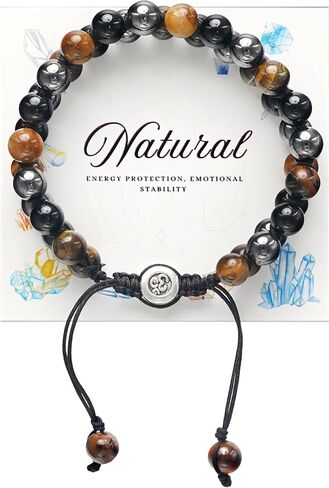 Triple Protection Energy Bracelet, Healing Crystals for Negative Energy Protection, Unisex Amulet with Obsidian, Tiger Eye, and Onyx Stones, Spiritual Jewelry for Men and Women, Healing, Manifestation, and Wellness in Kuwait