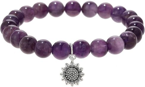 أساور الفضة من عباد الشمس الفضية للنساء 8 ملم الحجر الطبيعي شفاء أساور استرخاء عباد الشمس للنساء in Kuwait