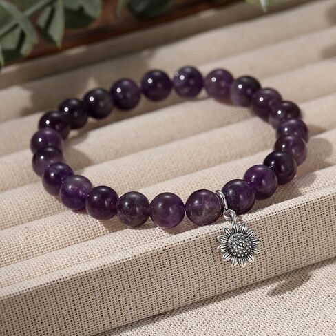 أساور الفضة من عباد الشمس الفضية للنساء 8 ملم الحجر الطبيعي شفاء أساور استرخاء عباد الشمس للنساء in Kuwait