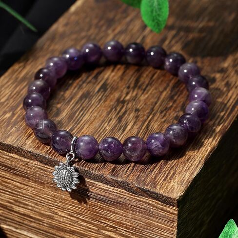 أساور الفضة من عباد الشمس الفضية للنساء 8 ملم الحجر الطبيعي شفاء أساور استرخاء عباد الشمس للنساء in Kuwait