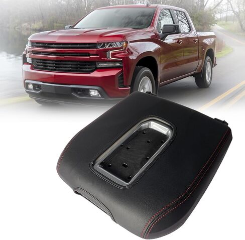 Console Armrest Protection Cover Cushion Black Replacement for Silverado 19-23 (The Color of The Stitching: red) in Kuwait
