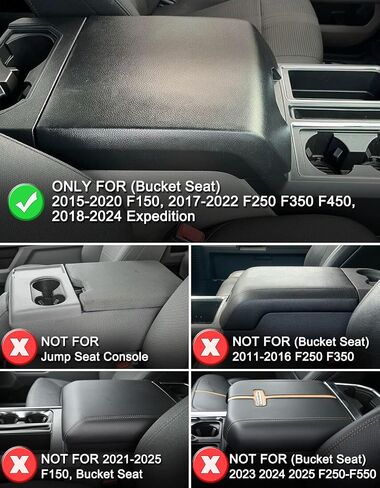KBH Center Console Armrest Cover for 2015-2020 Ford F150, 2017-2022 F250 F350 F450 F550, 2018-2024 Expedition, Bucket Seat Only, Vinyl Leather Trim, Anti-Scratch, Black (Not for Other Years) in Saudi Arabia