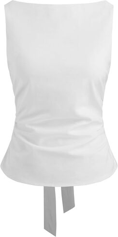 CIDER Shirts for Women Boat Neck Sleeveless Tank Top Linen Blend Solid Bowknot Regular Fit Blouses Woman in Saudi Arabia