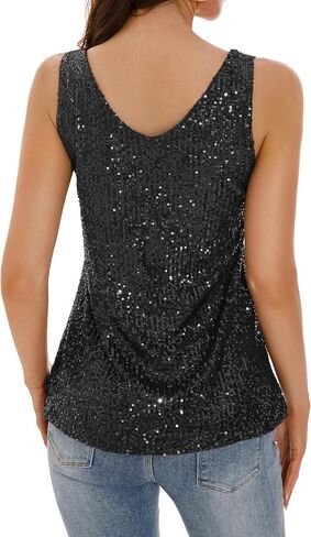 GUANYY Women's Sequin Tank Tops V Neck Sleeveless Sparkly Dressy Blouse Loose Fit Glitter Party Club Outfits in Kuwait