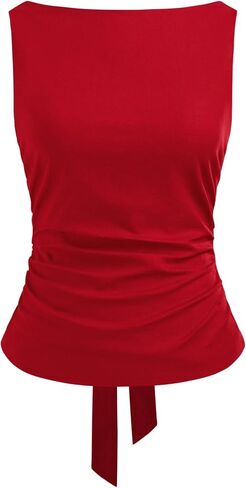 CIDER Shirts for Women Boat Neck Sleeveless Tank Top Linen Blend Solid Bowknot Regular Fit Blouses Woman in Saudi Arabia