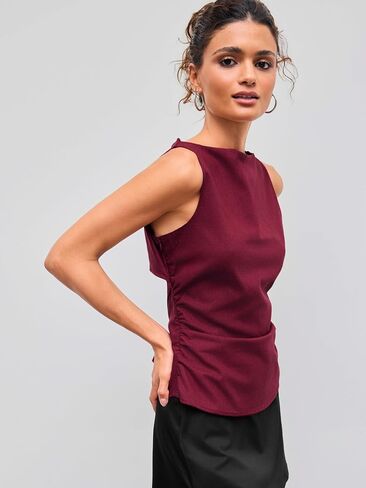 CIDER Shirts for Women Boat Neck Sleeveless Tank Top Linen Blend Solid Bowknot Regular Fit Blouses Woman in Saudi Arabia