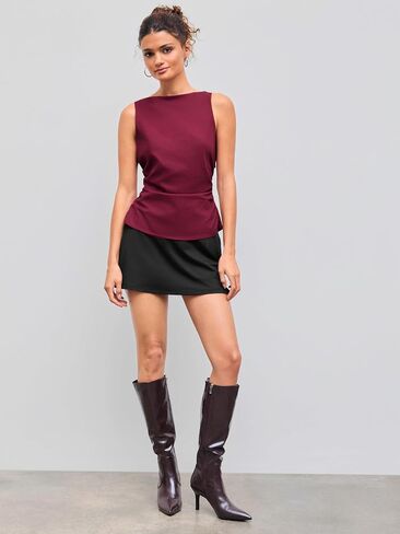 CIDER Shirts for Women Boat Neck Sleeveless Tank Top Linen Blend Solid Bowknot Regular Fit Blouses Woman in Saudi Arabia