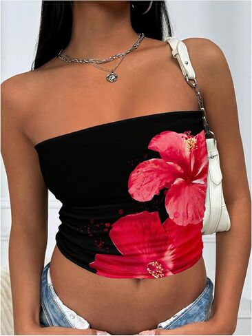 Makemechic Women's Floral Summer Tops Tubl Britlist Tube Tops Top Backless Bandeau Top in Kuwait