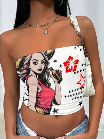 MakeMeChic Women's Floral Summer Tops Strapless Tube Crop Tops Backless Bandeau Top in Saudi Arabia