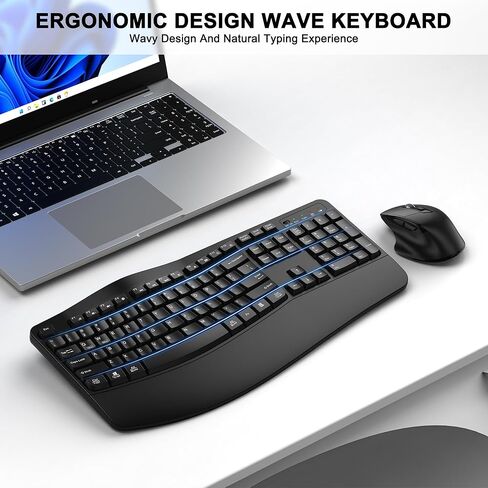 Wireless Keyboard and Mouse Combo, ULSOU 2.4G Full-Sized Ergonomic Computer Keyboard with Wrist Rest and 3 Level DPI Adjustable Wireless Mouse for Windows, Mac OS Desktop/Laptop/PC(Grey) in Saudi Arabia