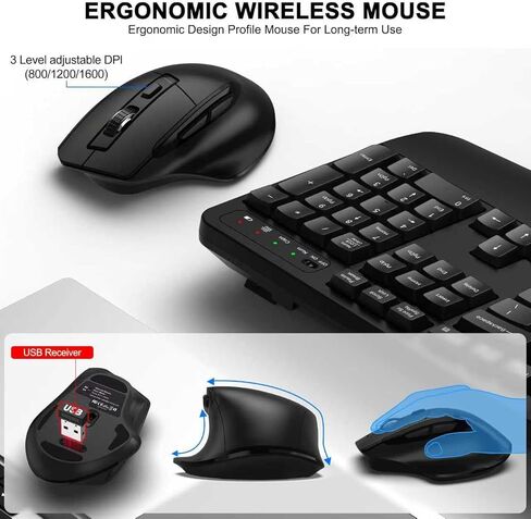 Wireless Keyboard and Mouse Combo, ULSOU 2.4G Full-Sized Ergonomic Computer Keyboard with Wrist Rest and 3 Level DPI Adjustable Wireless Mouse for Windows, Mac OS Desktop/Laptop/PC(Grey) in Saudi Arabia