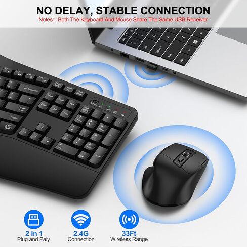 Wireless Keyboard and Mouse Combo, ULSOU 2.4G Full-Sized Ergonomic Computer Keyboard with Wrist Rest and 3 Level DPI Adjustable Wireless Mouse for Windows, Mac OS Desktop/Laptop/PC(Grey) in Saudi Arabia