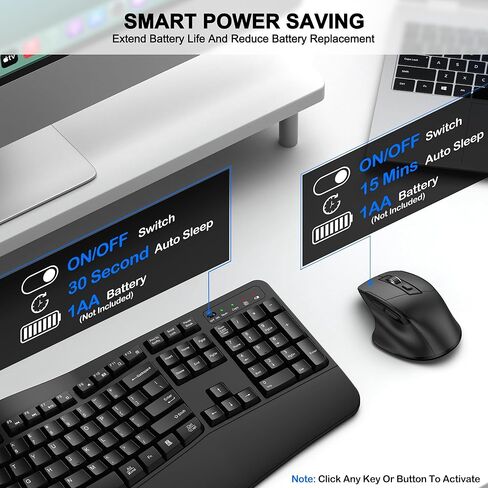 Wireless Keyboard and Mouse Combo, ULSOU 2.4G Full-Sized Ergonomic Computer Keyboard with Wrist Rest and 3 Level DPI Adjustable Wireless Mouse for Windows, Mac OS Desktop/Laptop/PC(Grey) in Saudi Arabia