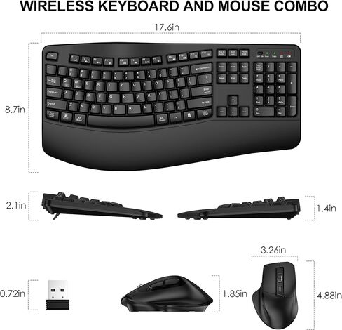 Wireless Keyboard and Mouse Combo, ULSOU 2.4G Full-Sized Ergonomic Computer Keyboard with Wrist Rest and 3 Level DPI Adjustable Wireless Mouse for Windows, Mac OS Desktop/Laptop/PC(Grey) in Saudi Arabia