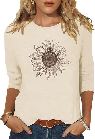 chulianyouhuo womens 3/4 sleeve t shirt sun عباف الشمس الرسوم المحمل in Kuwait