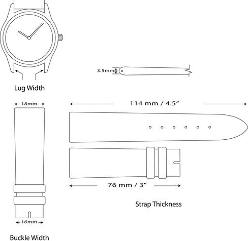 Lizard Grain Leather Watch Band - Choice of Color - (Black, Brown, Havana) & Width - (12, 14, 16, 17, 18, 19, or 20mm) in Kuwait
