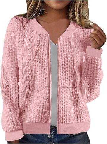 Sweatshirts for Women Fall Casual Zip-Up Crop Cardigan Loose Fashion Solid Color Versatile Jackets for Going Out in Saudi Arabia
