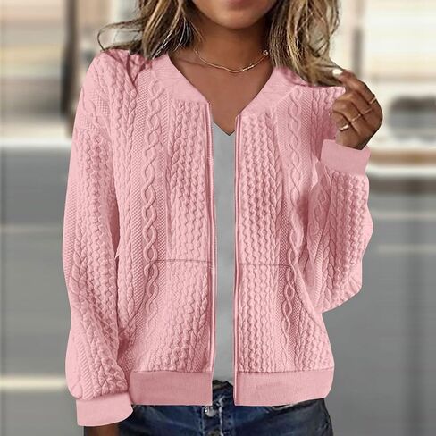Sweatshirts for Women Fall Casual Zip-Up Crop Cardigan Loose Fashion Solid Color Versatile Jackets for Going Out in Saudi Arabia