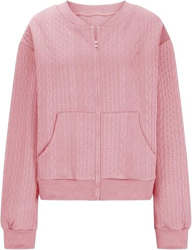 Sweatshirts for Women Fall Casual Zip-Up Crop Cardigan Loose Fashion Solid Color Versatile Jackets for Going Out in Saudi Arabia