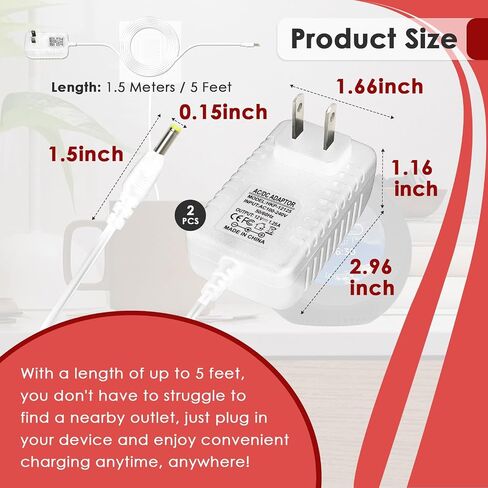 2 Pcs Power Cord for Alexa Dot 3rd / 4th / 5th Gen 2022, Echo Show Black Charger Cable - 1.5M Long Power Adapter ﻿ in Kuwait