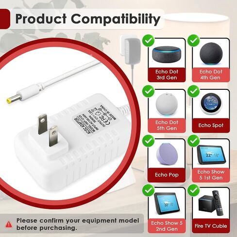 2 Pcs Power Cord for Alexa Dot 3rd / 4th / 5th Gen 2022, Echo Show Black Charger Cable - 1.5M Long Power Adapter ﻿ in Kuwait