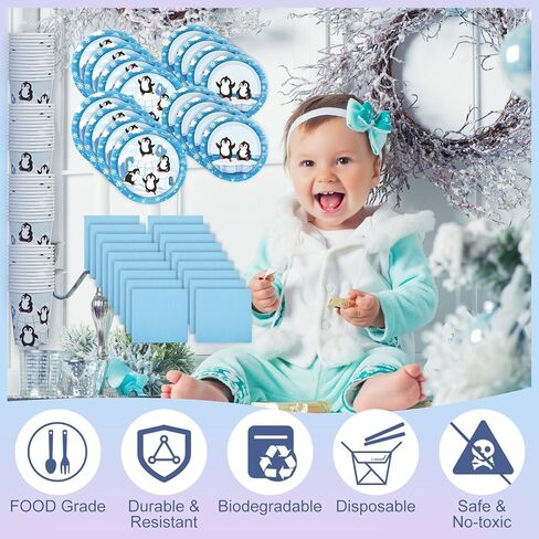 Zubebe 120 Pcs Arctic Animals Birthday Party Decorations Penguin Paper Plates and Napkins Serve for 24 Guests Polar Bear Disposable Dinnerware for Winter Party Decorations Supplies in Kuwait