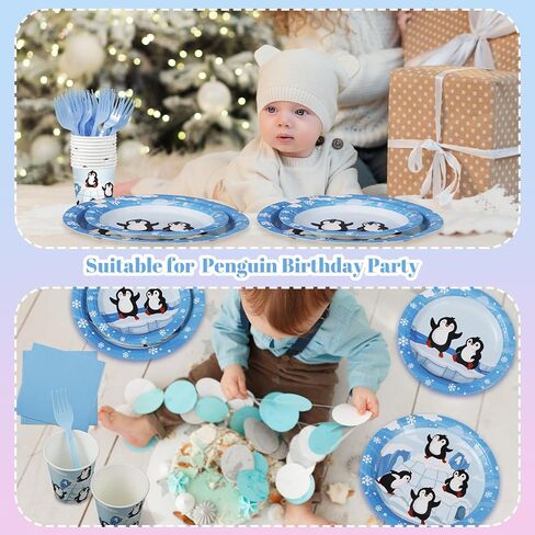 Zubebe 120 Pcs Arctic Animals Birthday Party Decorations Penguin Paper Plates and Napkins Serve for 24 Guests Polar Bear Disposable Dinnerware for Winter Party Decorations Supplies in Kuwait