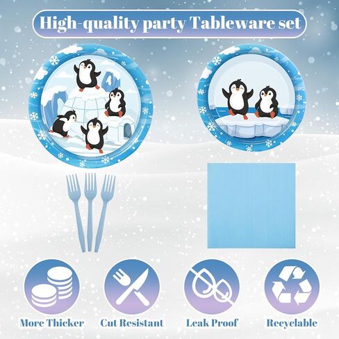 Zubebe 120 Pcs Arctic Animals Birthday Party Decorations Penguin Paper Plates and Napkins Serve for 24 Guests Polar Bear Disposable Dinnerware for Winter Party Decorations Supplies in Kuwait