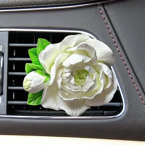 Jasmine Car Air Freshener Vent Clip, Cute Flower Dashboard Air Vent Trim Clip, Personalized Gypsum Car Aroma Diffuser, Universal Auto Interior Decoration Accessories for Women (White) in Saudi Arabia