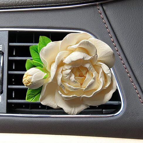 Jasmine Car Air Freshener Vent Clip, Cute Flower Dashboard Air Vent Trim Clip, Personalized Gypsum Car Aroma Diffuser, Universal Auto Interior Decoration Accessories for Women (White) in Saudi Arabia