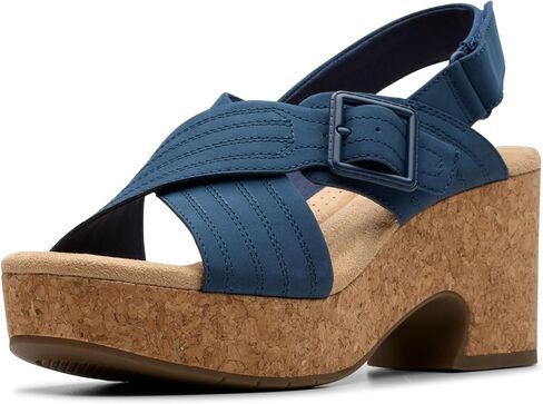 Clarks Women's Nerisa West Heeled Sandal ، Navy Nubuck ، 9 in Kuwait