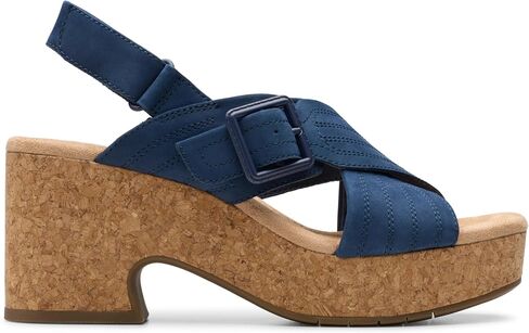 Clarks Women's Nerisa West Heeled Sandal ، Navy Nubuck ، 9 in Kuwait