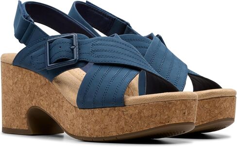 Clarks Women's Nerisa West Heeled Sandal ، Navy Nubuck ، 9 in Kuwait