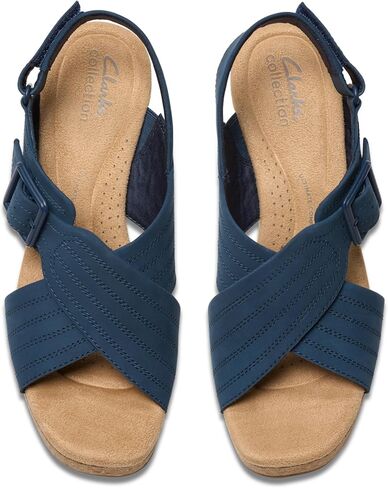Clarks Women's Nerisa West Heeled Sandal ، Navy Nubuck ، 9 in Kuwait