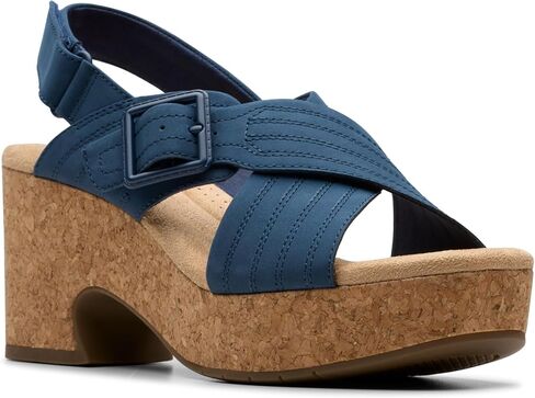 Clarks Women's Nerisa West Heeled Sandal ، Navy Nubuck ، 9 in Kuwait