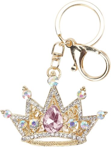 سلسلة مفاتيح Gloglow Crown ، Gold 3D Farmling Charm Rhinestons Crown Key Ring for Girls Women Car Keys Bag () in Saudi Arabia