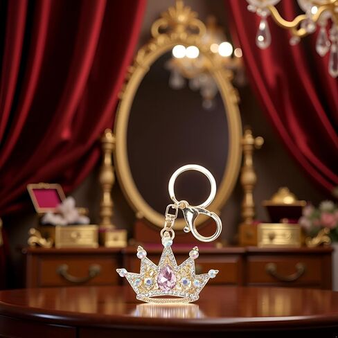 سلسلة مفاتيح Gloglow Crown ، Gold 3D Farmling Charm Rhinestons Crown Key Ring for Girls Women Car Keys Bag () in Saudi Arabia